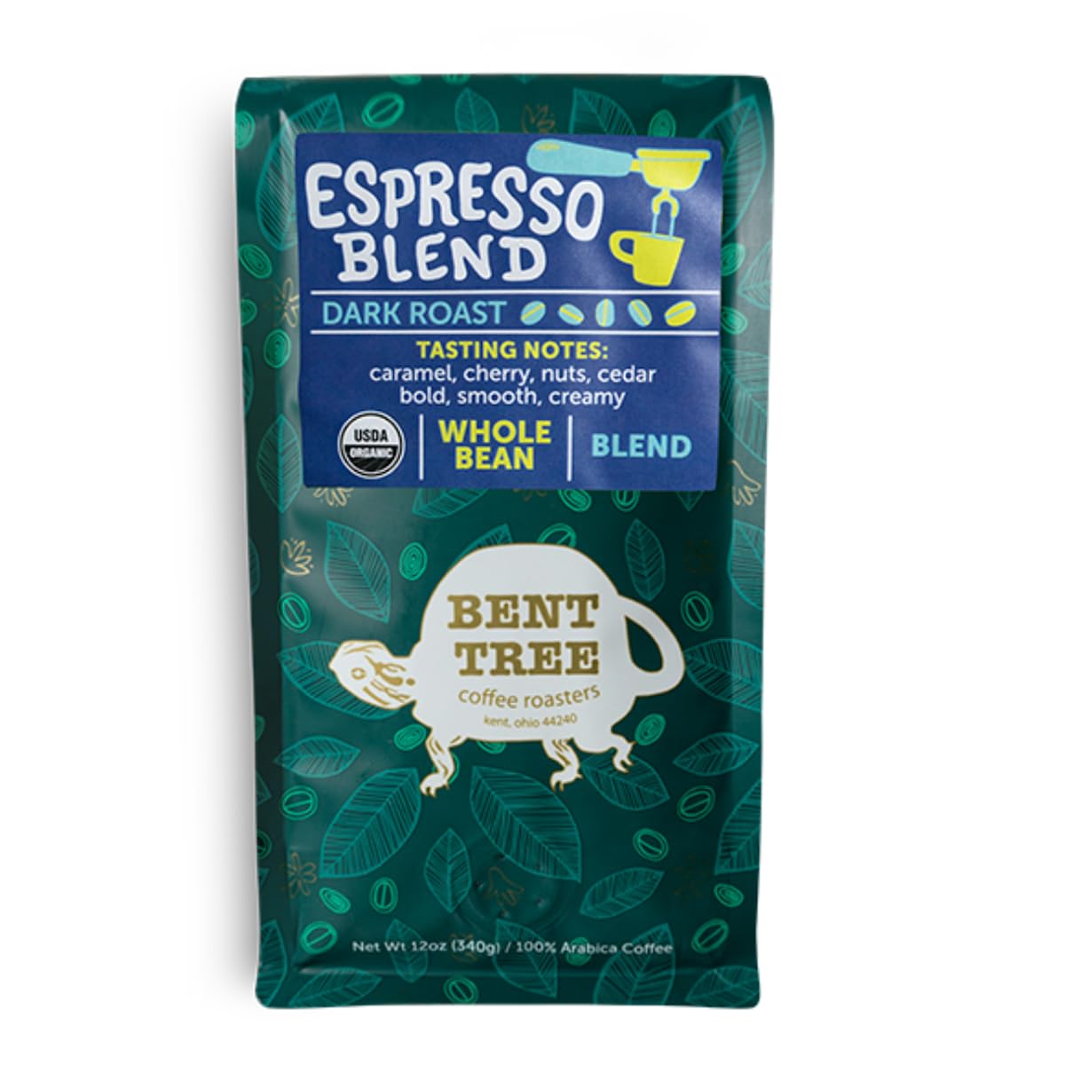 Bent Tree Coffee Roasters Organic Coffee, 12oz (Espresso Blend), Whole Bean Coffee, Dark Roast, USDA Organic, Bold, Smooth & Cre