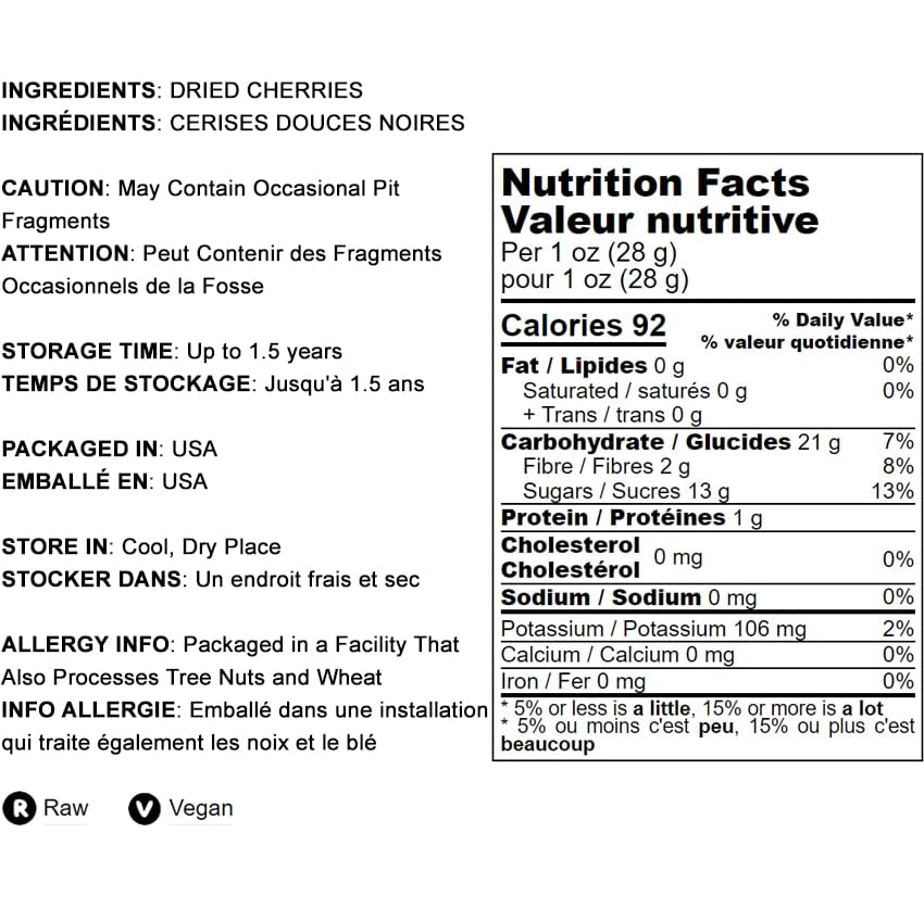 Food To Live Sun-Dried Dark Sweet Cherries, 2 Pounds - Unsweetened Whole Raw Pitted Fruits, Unsulfured, No Added Oil, Sugar Or P