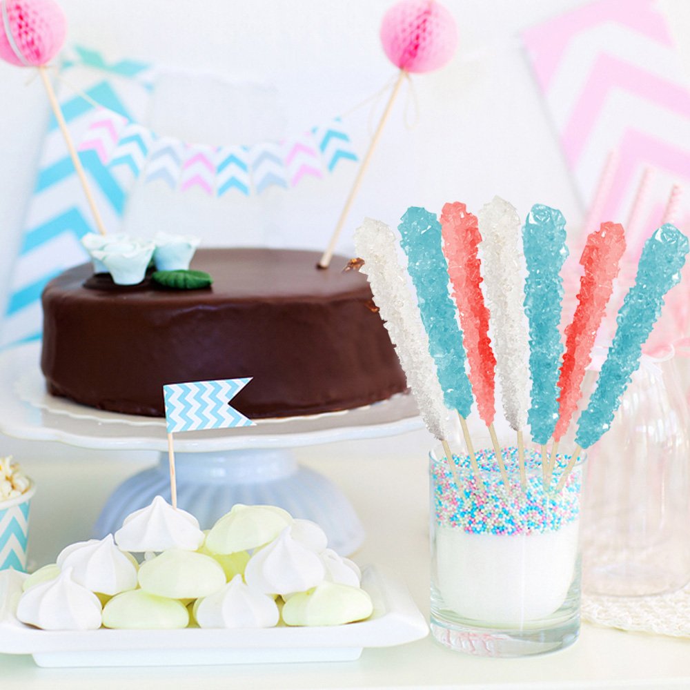 Espeez Extra Large Rock Candy Sticks - 12 Count, Light Blue Cotton Candy, Individually Wrapped for Candy Buffets and Events