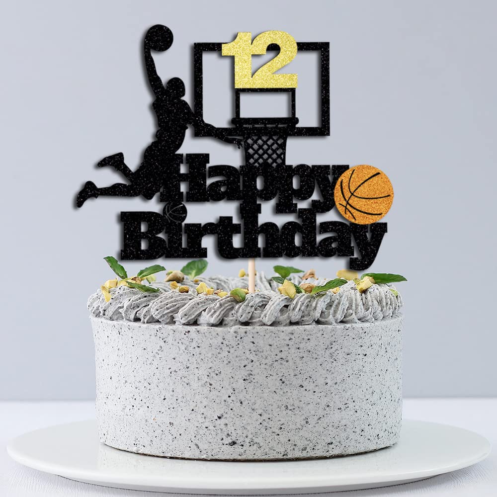 Basketball Happy 12Th Birthday Cake Topper-Basketball Themed Birthday Party Cake Decoration-12 Years Birthday Party Supplies (12