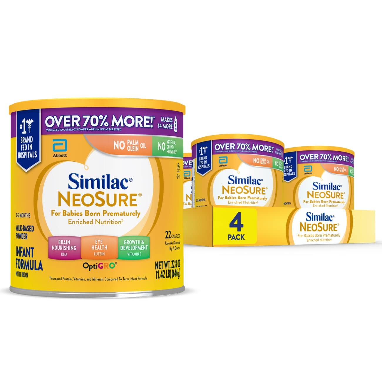 Similac Neosure Premature Post-Discharge Infant Formula, Powder Baby Formula, 22.8-Oz Value Can, Pack Of 4