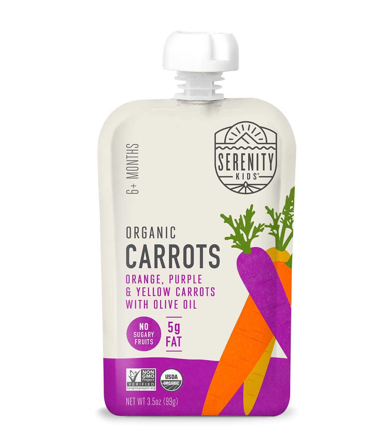 Serenity Kids 6+ Usda Months Organic Carrot Veggie Puree Baby Food Pouches - 3.5 Oz Pack Of 12 - Organic, Bpa-Free & Allergen Free - No Sugary Fruits & No Added Sugar - 3.5 Oz, 12 Pack