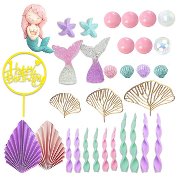 Mermaid Cake Topper Under The Sea Cake Toppers Set With Little Mermaid Seaweed Bubble Golden Leaves For Mermaid Birthday