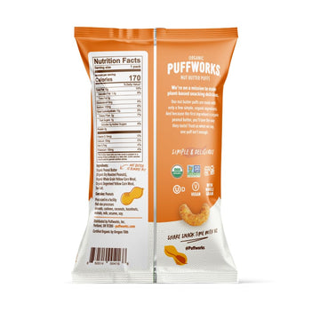 Puffworks Original Organic Peanut Butter Puffs, 1.2 Ounce (Pack of 6), Plant-Based Protein Snack, Gluten- and Rice-Free, Vegan,