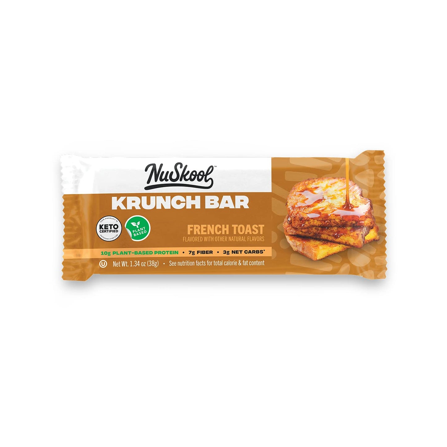 NuSkool Snacks French Toast Keto Friendly Protein Krunch Bars (12 Pack) - 7g Fiber, 10g Clean Plant-Based Protein, 3g Net Carbs