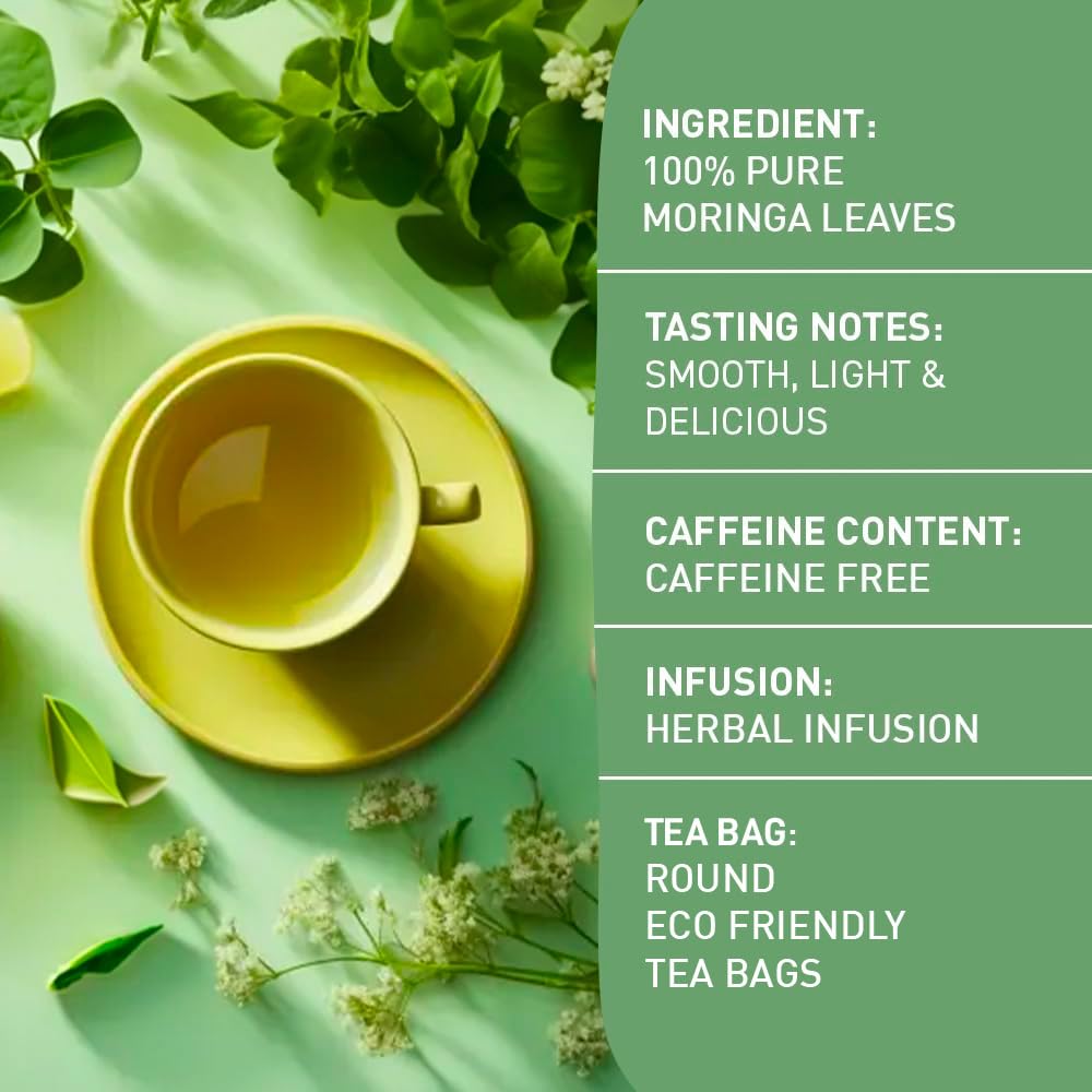 HANDPICK Organic Moringa Tea Bags - 100 Count, Non-GMO, Caffeine Free, Eco-conscious Round Bags
