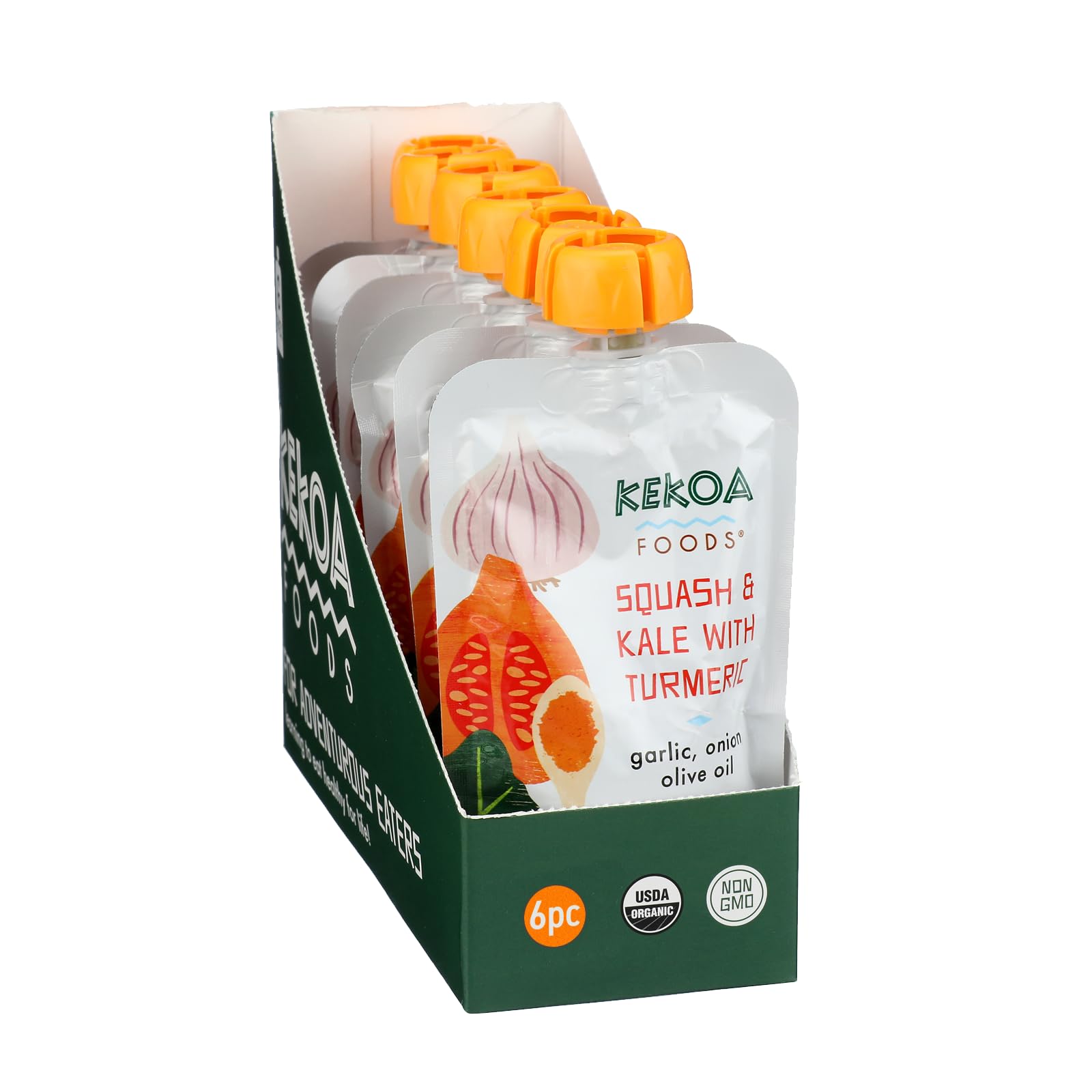 Kekoa Foods Squash & Kale With Turmeric Baby Food Purée | 100% Usda Certified-Organic Vegetarian Squeeze Pouch | Organic, Non-Gmo, Gluten-Free, Vegan | Nutritious First Food For Babies | 3.5 Oz