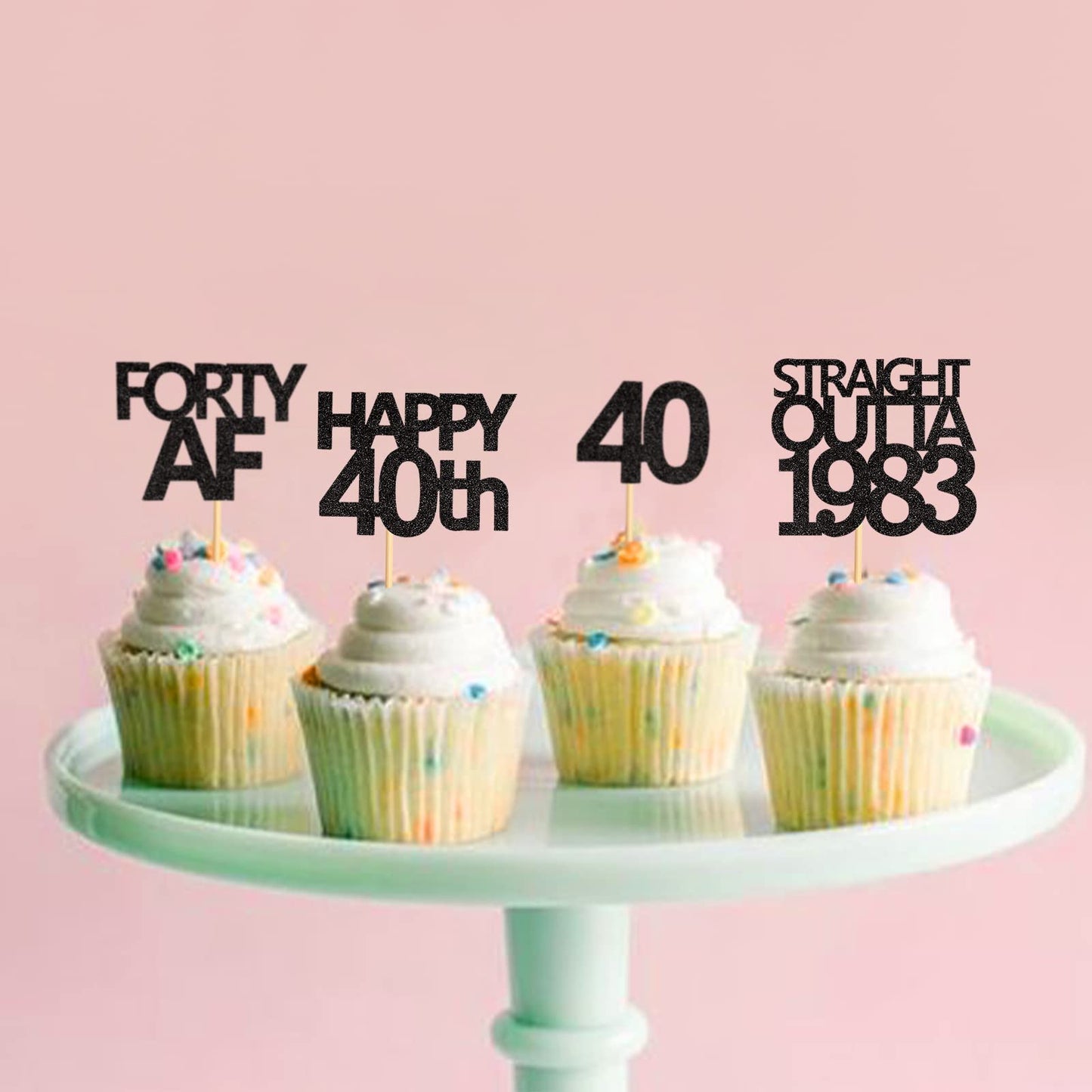 Keaziu 48 Pack Black 40Th Birthday Cupcake Toppers Straight Outta 1983 Cupcake Toppers Happy 40Th Cupcake Toppers Forty Af Cupca