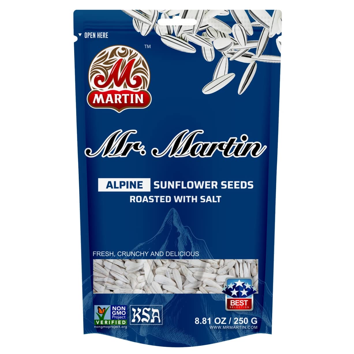 Mr. Martin Freshly Roasted Alpine Salted Sunflower Seeds To Eat – Non-Gmo, Kosher, Crunchy, Delicious, Vegan, Keto Friendly, Low Sodium Snack – 5.25 Oz, Alpine, 3 Pack
