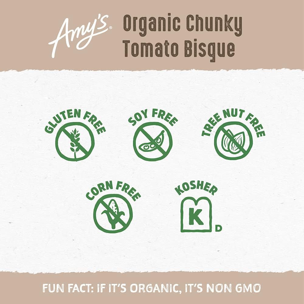 Amy’S Soup, Chunky Tomato Bisque, Gluten Free, Made With Organic Tomatoes And Cream, Canned Soup, 14.5 Oz (12 Pack)