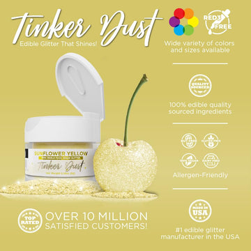 Bakell - Sunflower Yellow Tinker Dust (5G, 1X Jar) Edible Glitter For Food, Desserts, And Beverages!