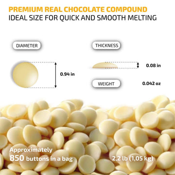 Oldsoul Chocolate Compound Buttons | Chocolate 8% Real Cocoa | Smooth Melting | Perfect For Baking & Desserts (2.0, White Chocol