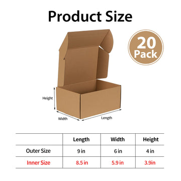 Trwcrt Shipping Boxes 9X6X4 Set Of 20, Corrugated Cardboard Box For Packing Small Business, Brown