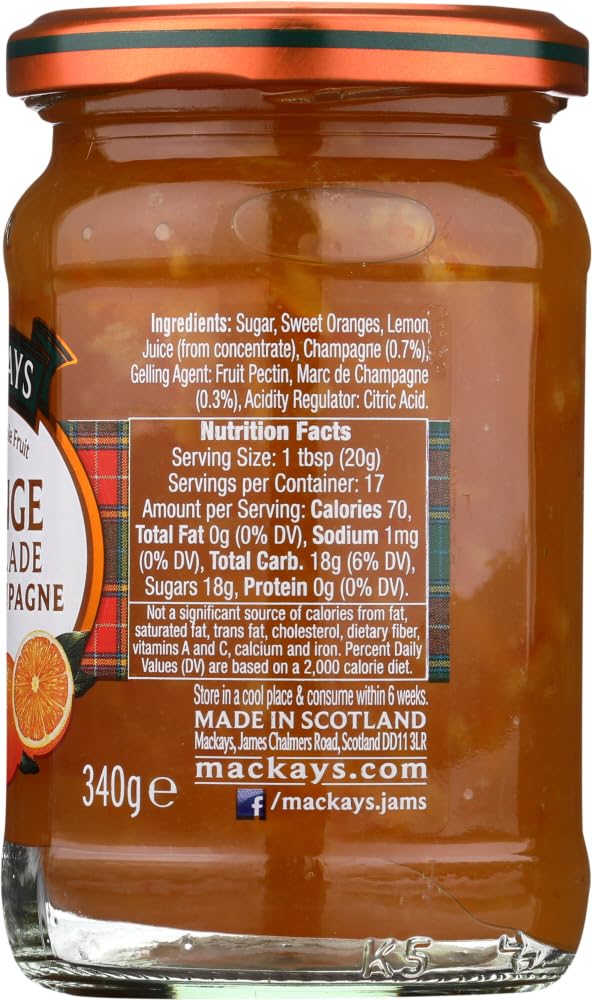 Mackays Orange Marmalade with Champagne, 12 Ounce, Sweet Citrus Spread