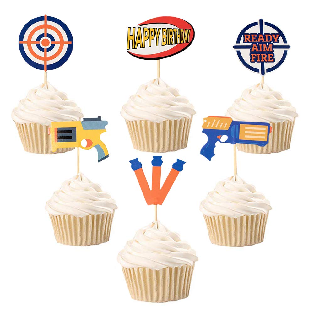 Cupcake Toppers For Dart War Party  Gun Picks Target Birthday Component War Cake Topper - Set Of 24
