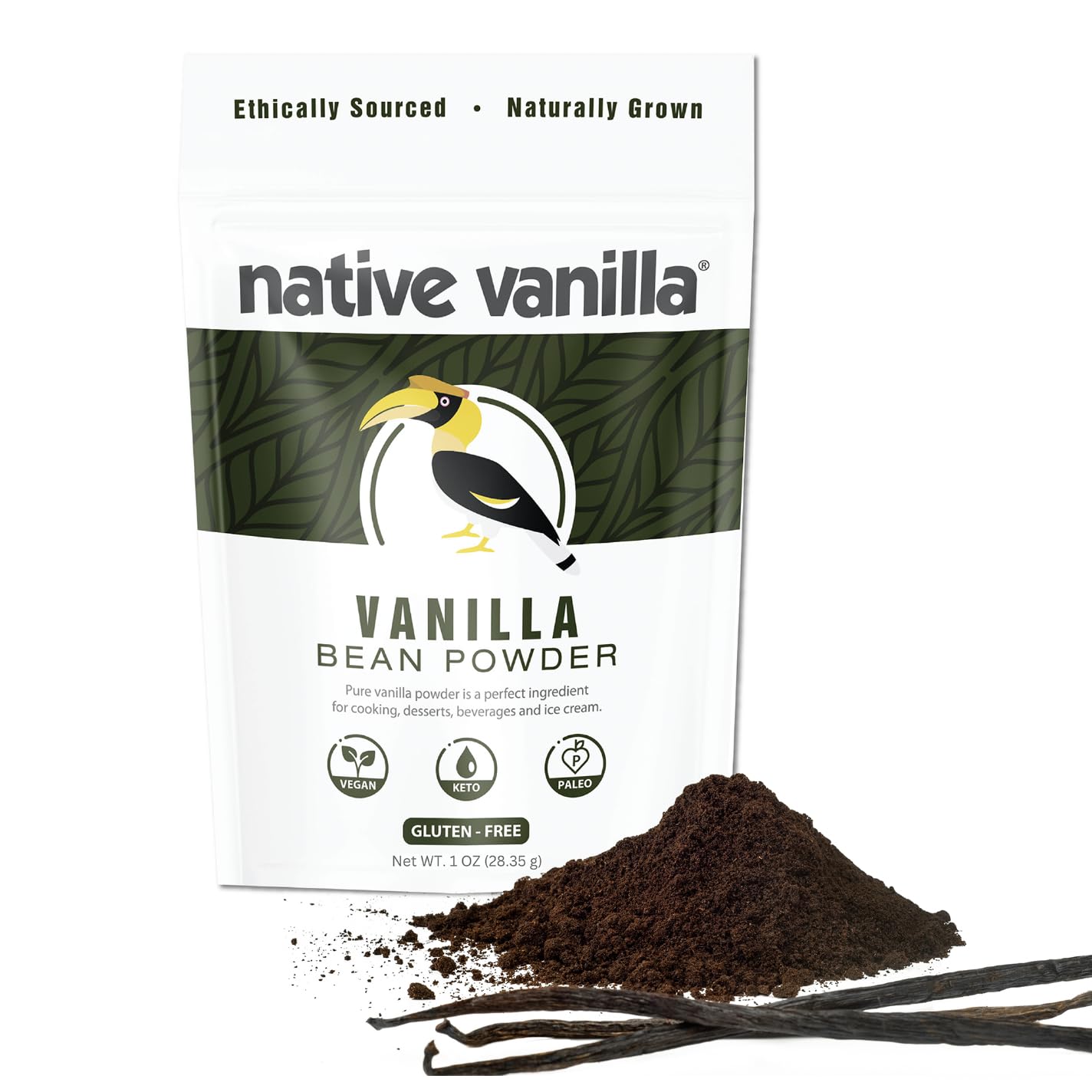 Native Vanilla Powder - Top-Grade Gourmet 100% Pure Ground Vanilla Bean Powder - For Chefs And Homemade Baking  Ice Cream  Coffee (1Oz)