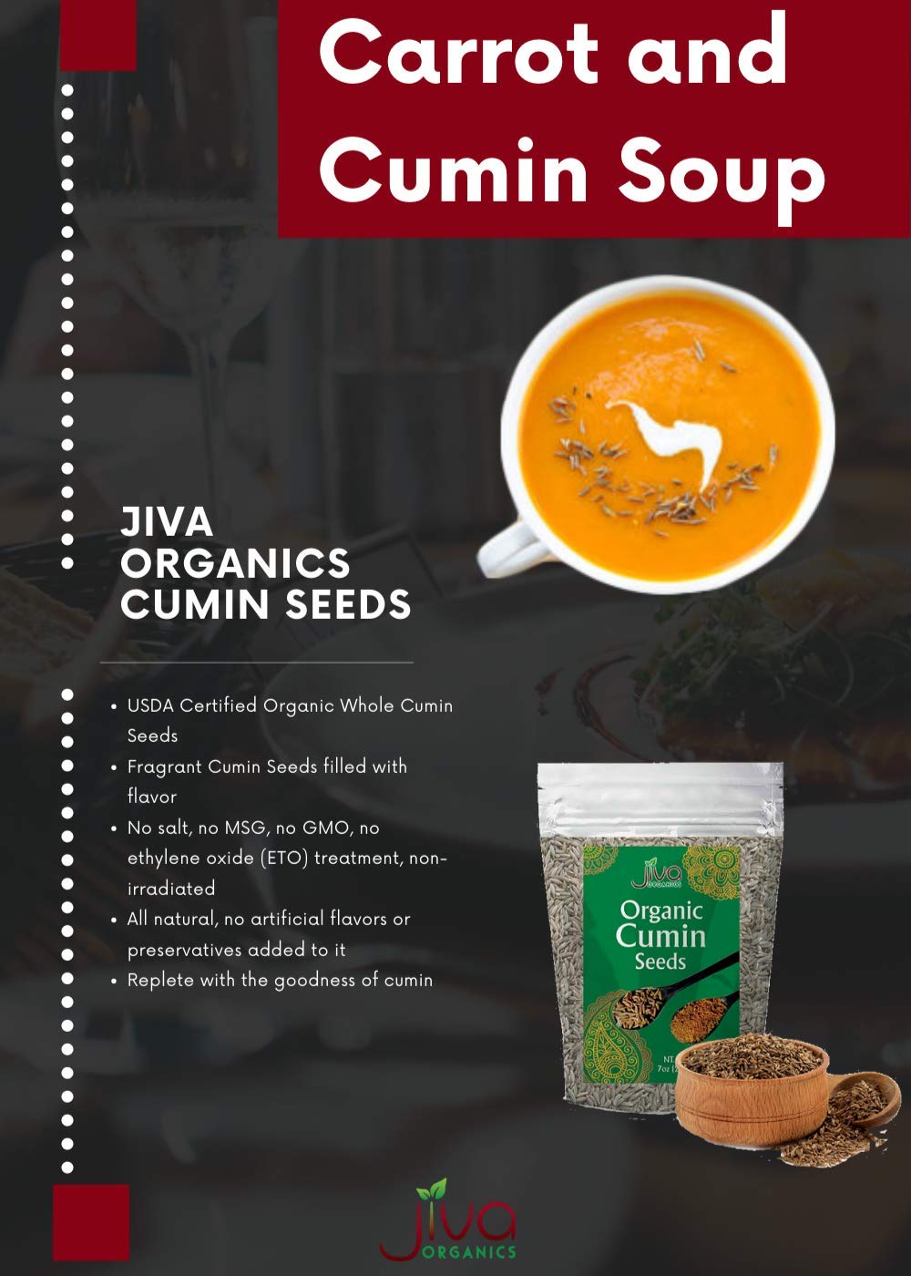 Jiva USDA Organic Cumin Seeds Whole 7oz - Packaged in Resealable Bag