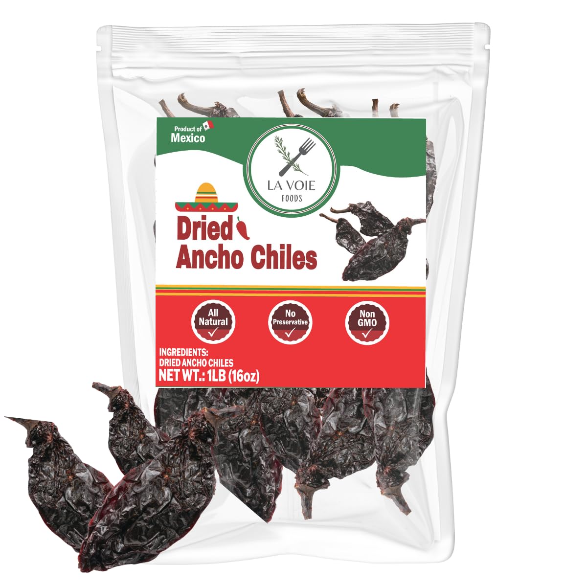 Dried Ancho Chili Peppers 1Lb - Whole Natural Mexican Peppers For Mole  Sauces  Stews