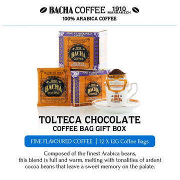 Bacha Coffee | Tolteca Chocolate Fine Flavoured, Medium Roast, 12 * 12G Individually Wrapped 100% Arabica Single Serve Filter Ba