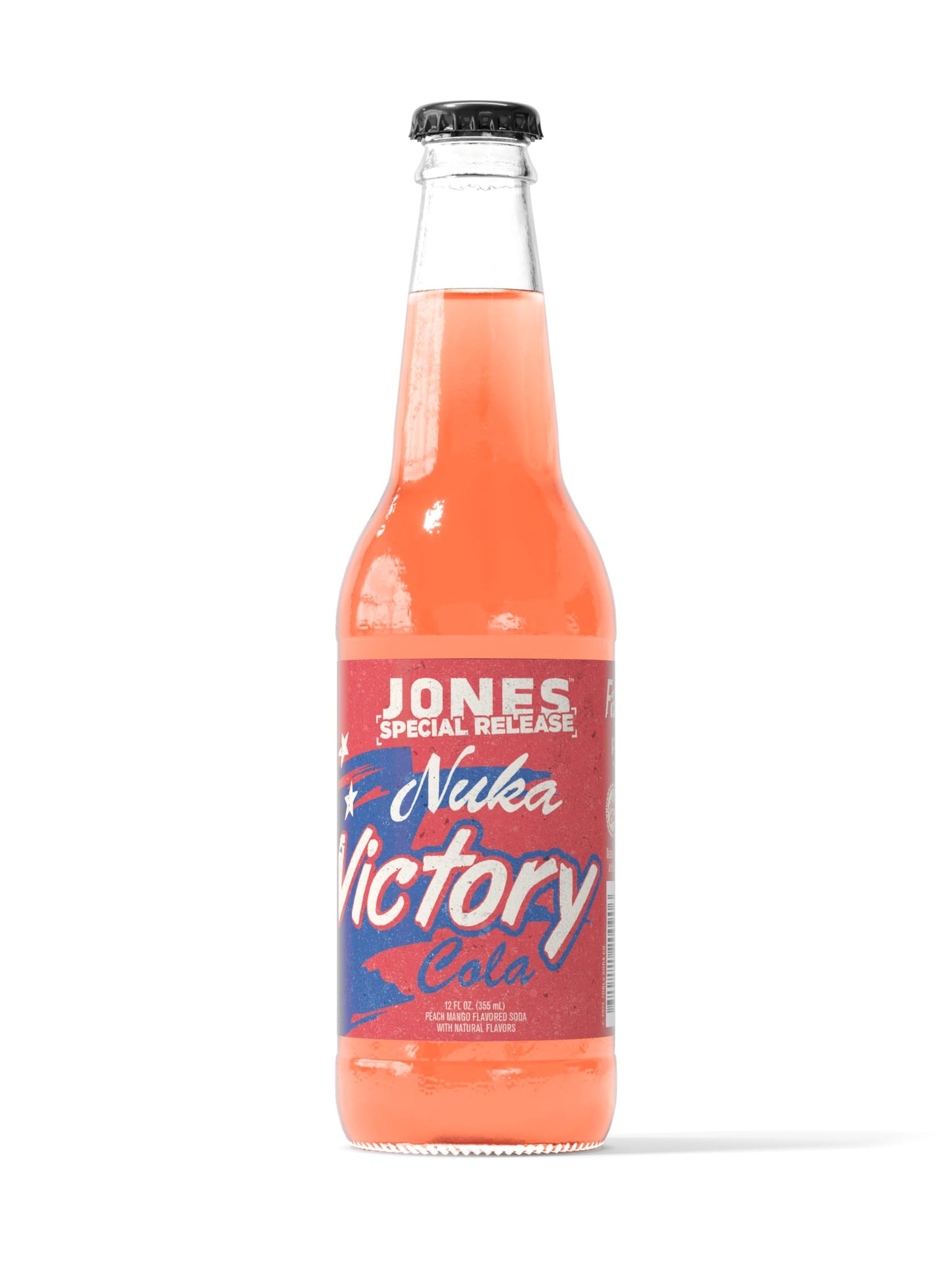 Jones Soda Co. Special Release Nuka Cola Victory | Fallout Merchandise | Cane Sugar Soda | Craft Soda Pop | Soda Soft Drinks | Glass Bottle Soda | Peach & Mango Flavor | (4 Bottles)