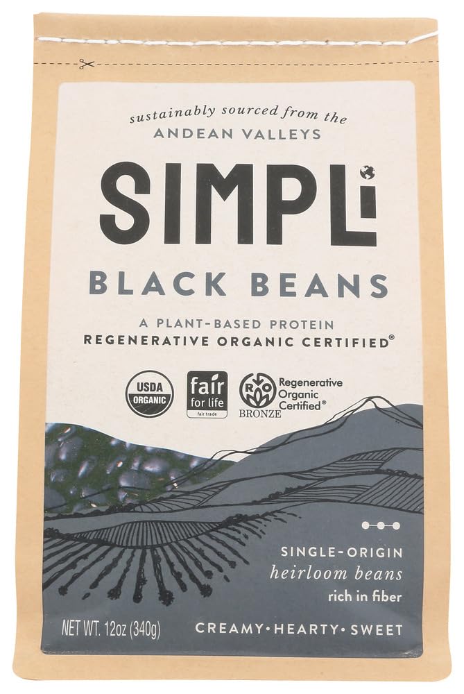 SIMPLi Regenerative Organic Certified Black Beans, Creamy and Rich Flavor, Immune-Boosting Vitamin C, Slow-Digesting Carbs, USDA