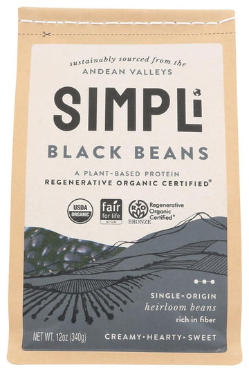 SIMPLi Regenerative Organic Certified Black Beans, Creamy and Rich Flavor, Immune-Boosting Vitamin C, Slow-Digesting Carbs, USDA