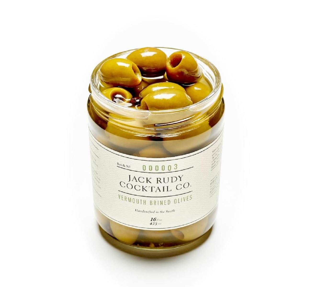 Jack Rudy Cocktail Co Vermouth Marinated Green Pitted Olives - 16 Fl Oz