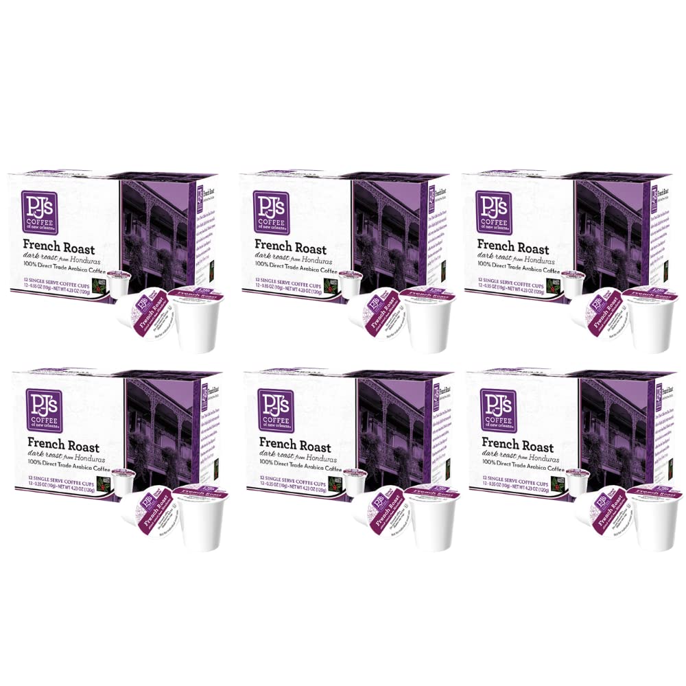 Pj'S Coffee - French Roast Single Serve Cups, 12 Count (Pack Of 6)
