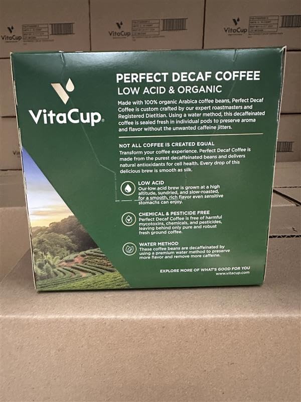 VitaCup Organic Perfect Dark Roast Decaf Coffee Pod for Pure & Clean Energy  Antioxidants  Low Acid  Guatemala Single Origin in Recyclable Single Serve Pod compatible w/Keurig K-Cup malt-inspired 16CT