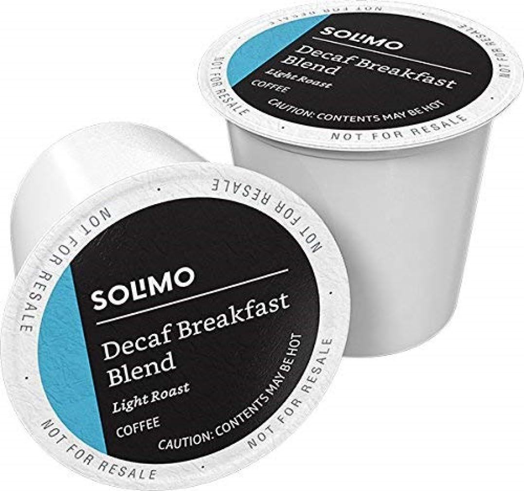 Amazon Brand - Solimo Decaf Light Roast Coffee Pods, Breakfast Blend, Compatible with Keurig 2.0, 100 Count