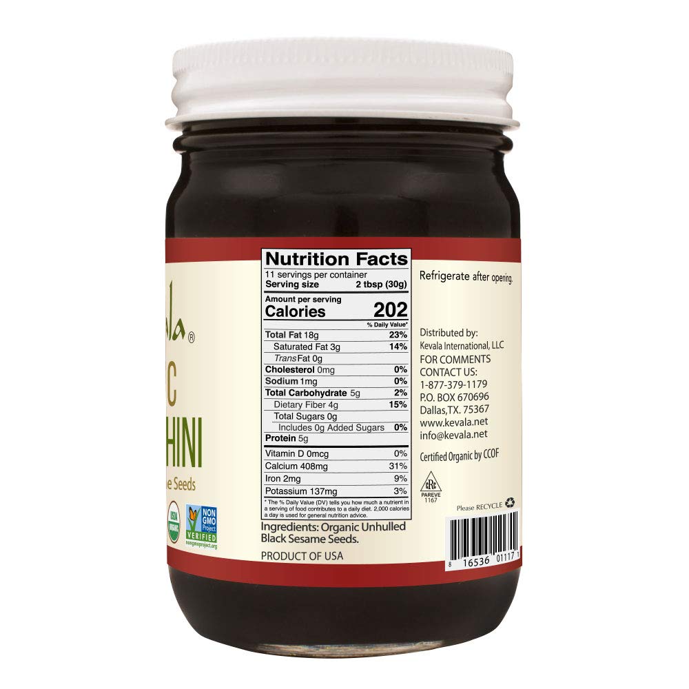 Kevala Organic Black Sesame Tahini, 12 Oz (Pack of 3) - High-Quality, Nutritious Spread for Healthy Cooking and Baking
