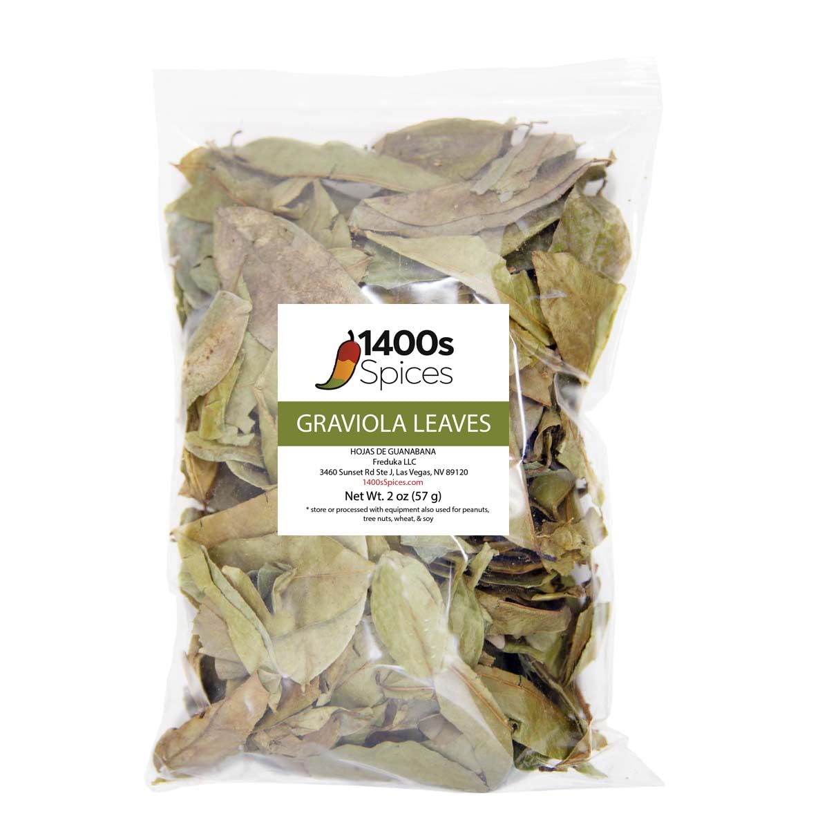 1400S SPICES Dried Soursop Tea Leaves, Herbal Loose Leaf Tea, 2 Ounce Pack