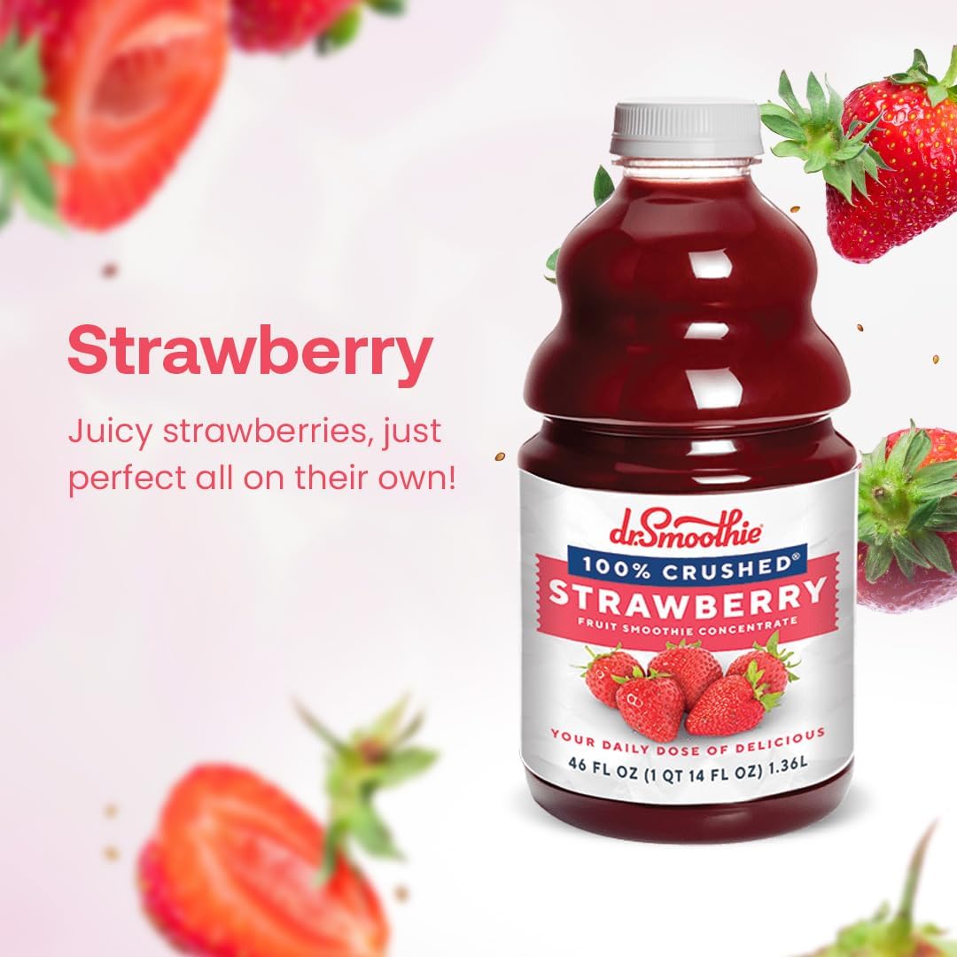 Dr. Smoothie 100% Crushed Strawberry - No Added Sugar, Made With Real Fruits/Fruit Juice - Vegan, No Artificial Colors Or Flavor