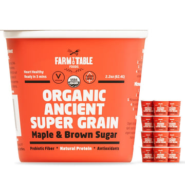 Farm to Table Foods Organic Ancient Super Grain Oatmeal Individual Serving Cups, Maple and Brown Sugar - High Protein, Non-GMO, 