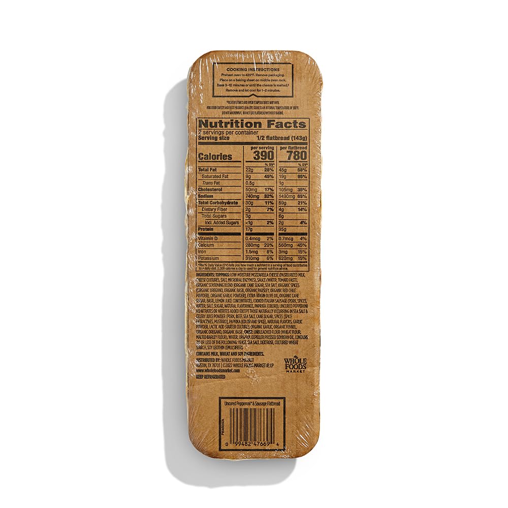 Whole Foods Market, Flatbread, Uncured Pepperoni & Sausage, 10.1 Ounce