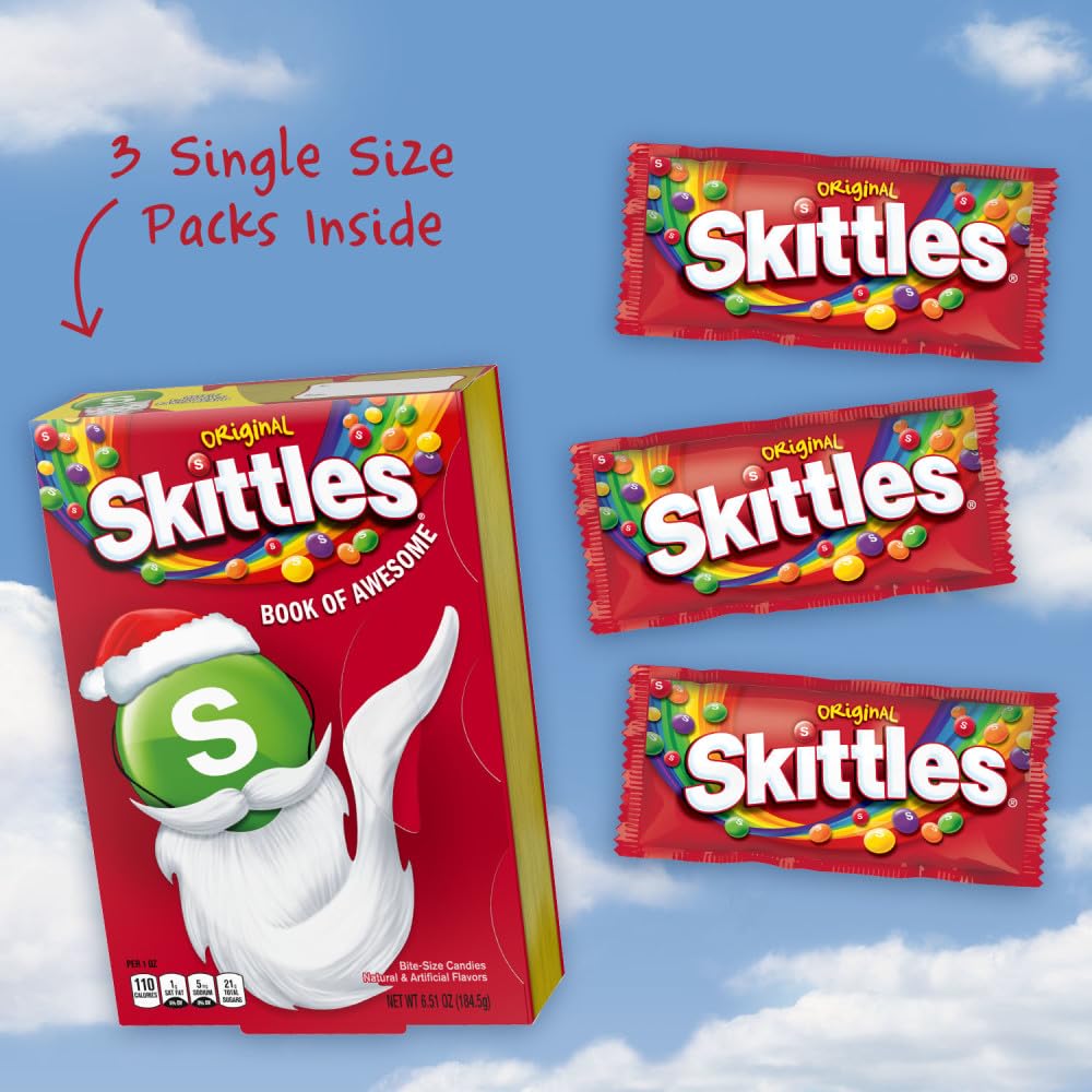 SKITTLES Original Book of Awesome Chewy Christmas Candy Gift Box, 6.51oz Box (Pack of 12)