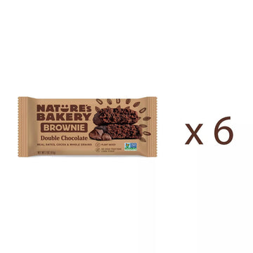 Natures Bakery Whole Wheat Fig Bars, Double Chocolate Brownie, Real Fruit, Vegan, Non-GMO, Snack bar, 1 box with 6 twin packs