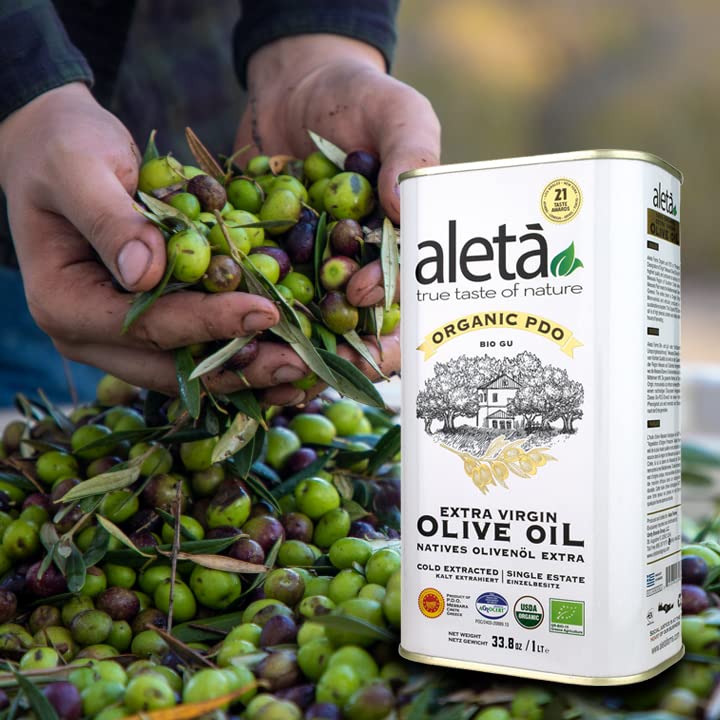 Aleta Olive Oil Extra Virgin, USDA Organic, Cold Pressed, 33.8 Fl Oz, Pack of 2
