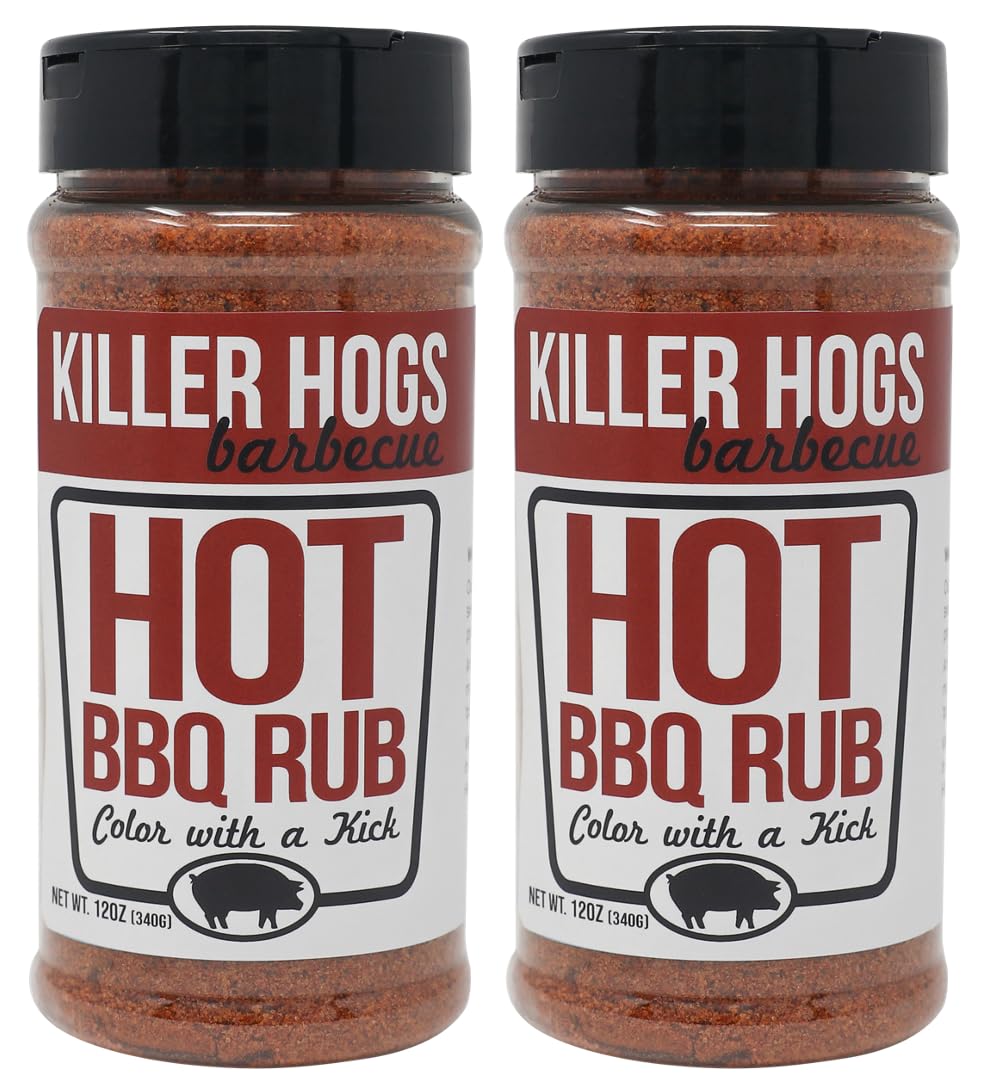 Killer Hogs HOT BBQ Rub Pack of 2 Bottles | Championship Grill Seasoning for Beef, Steak, Burgers, Pork, and Chicken | Contains 