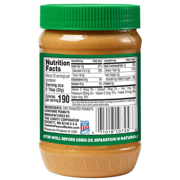 Teddie All Natural Smooth Unsalted Peanut Butter, Gluten Free & Vegan, Plastic Jar (26 Ounce (Pack Of 1))