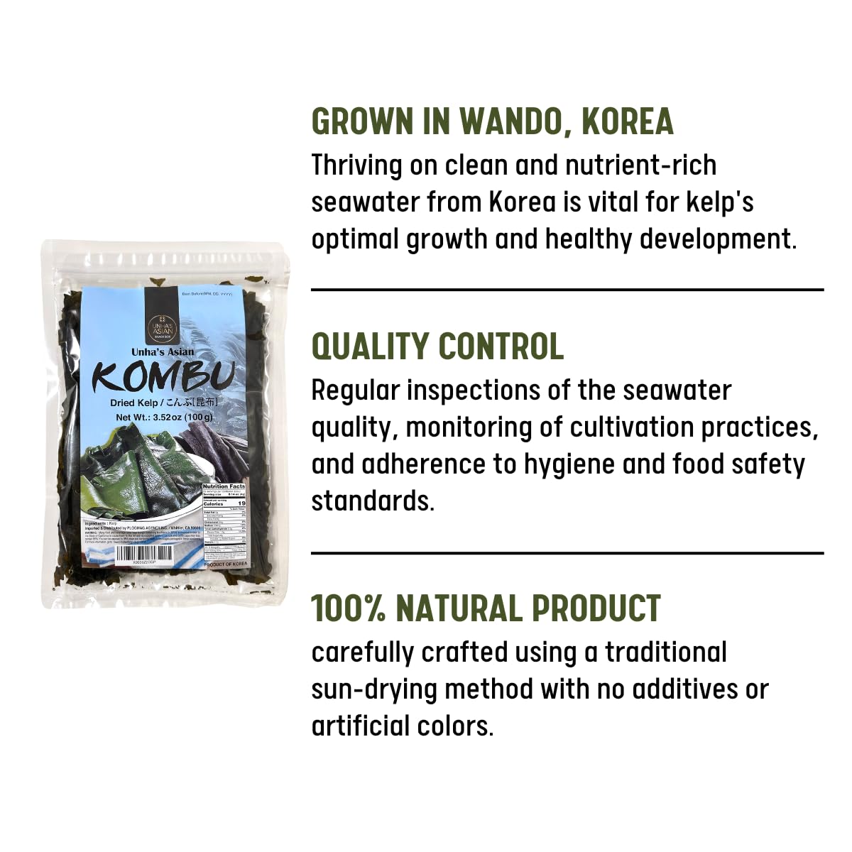 UNHAS ASIAN SNACK BOX Korean Wild Kombu Dried Kelp 3.52oz - 100% Natural Sea  Soup Base, Hand Harvested, Product of Korea