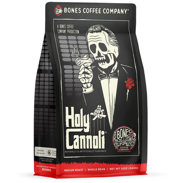 Bones Coffee Company Holy Cannoli Whole Coffee Beans Cannoli Flavor, Low Acid Flavored Coffee, Made With Arabica Coffee Beans, M