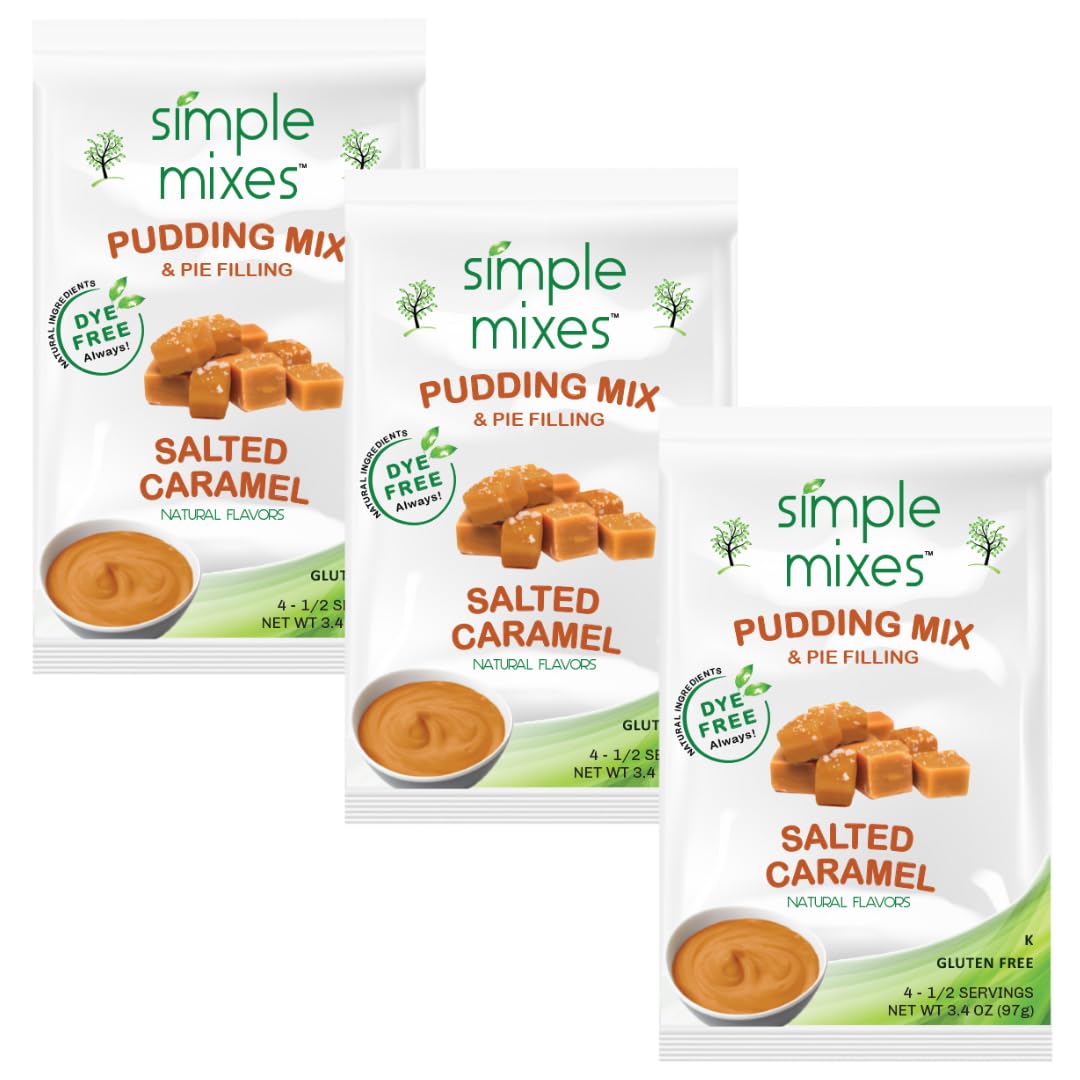 Simple Mixes Natural Instant Pudding Mix, Healthy Snack, Salted Caramel, Gluten and Dye-Free, No Fat, or Lactose, Kosher, 3 Pack