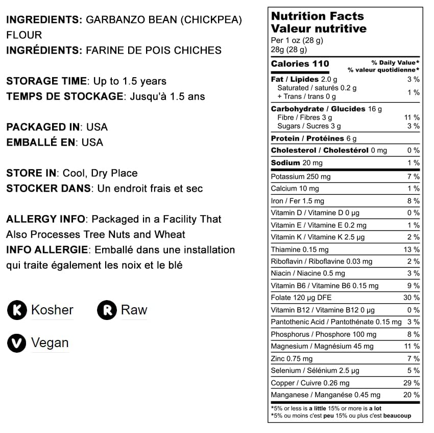 Food To Live Garbanzo Bean Flour, 8 Pounds Finely Milled Chickpea Flour, Raw, Vegan, Kosher, Bulk, Good Source Of Protein, Fiber