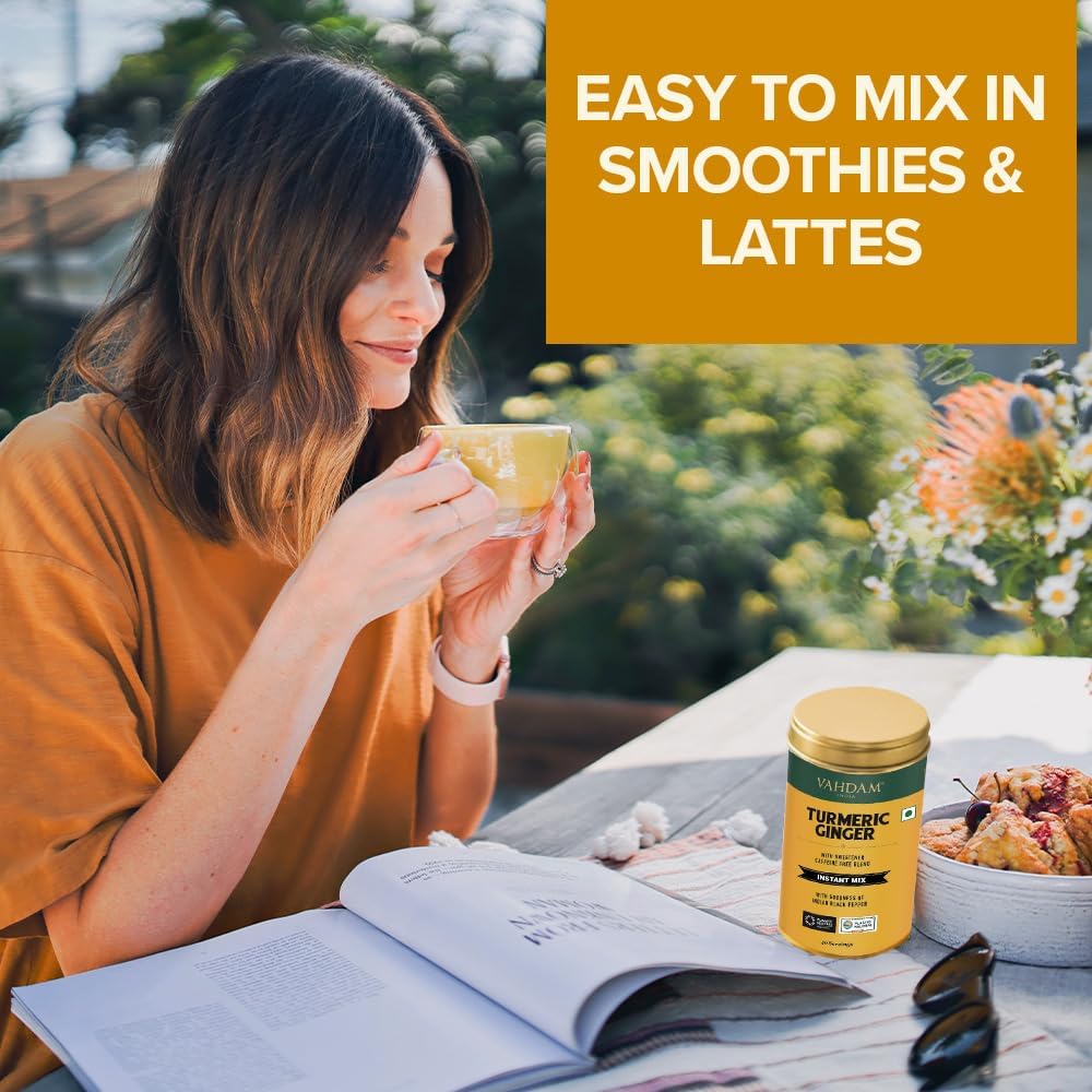 VAHDAM Golden Milk Latte Mix - Turmeric & Ginger, 3.53 oz, Caffeine Free, Non-GMO, Gluten Free, 40 Servings