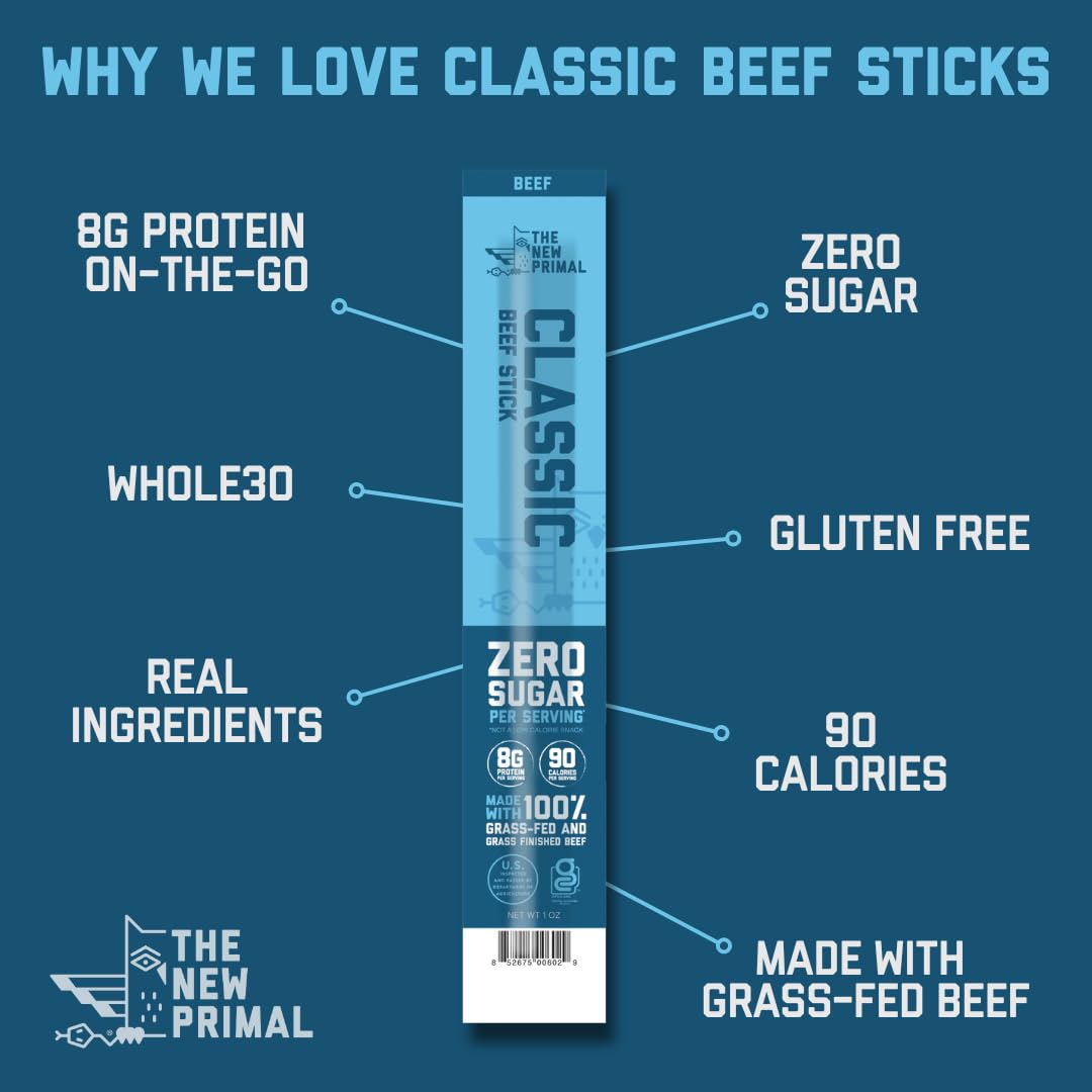 New Primal Meat Sticks Sampler  Grass-Fed Beef  All Natural Chicken  Keto & Gluten Free Healthy Snacks for mature-themeds  Sugar Free Low Carb High Protein Snack  Jerky Gift Box  Variety Pack  10 Count