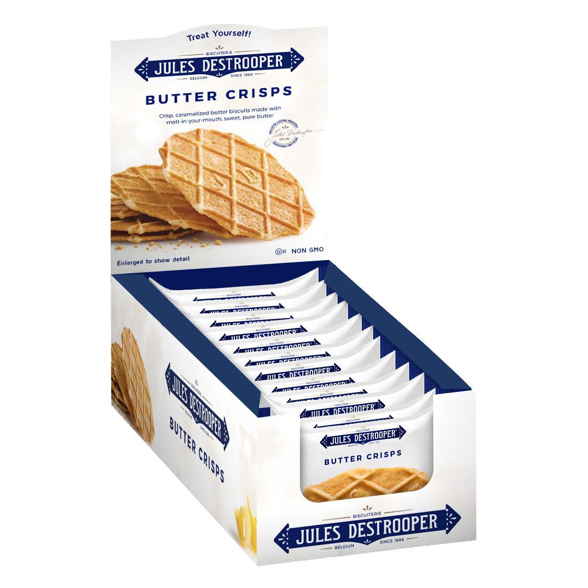 Jules Destrooper Mini Butter Crisp Snack Packs - Crisp, Caramelized Waffle Cookies, Certified Kosher Dairy, Non-GMO, Authentic B