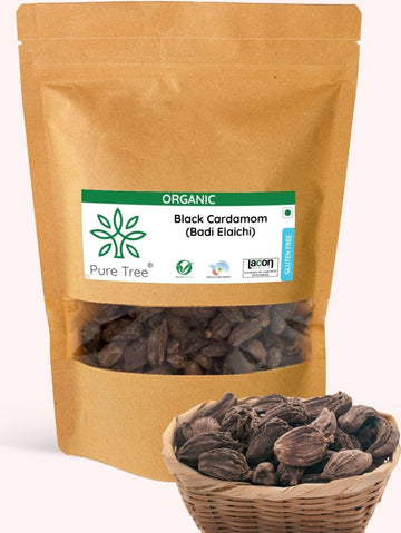 Pure Tree Certified Organic Black Cardamom Whole | 50 G | Badi Elaichi Indian Spice | Moti Elaichi Organic Adds Aroma And Flavou