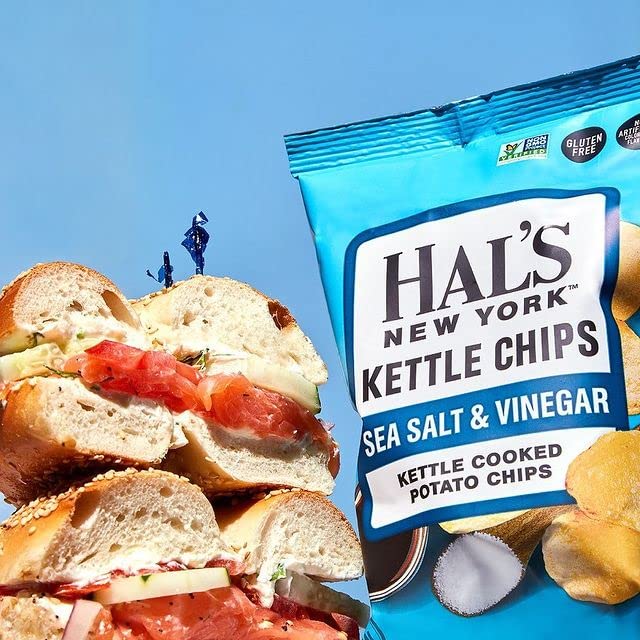 Hal'S New York Kettle Cooked Gluten Free Sea Salt & Vinegar Flavored Potato Chip Crisps, 2 Oz (Pack Of 24)
