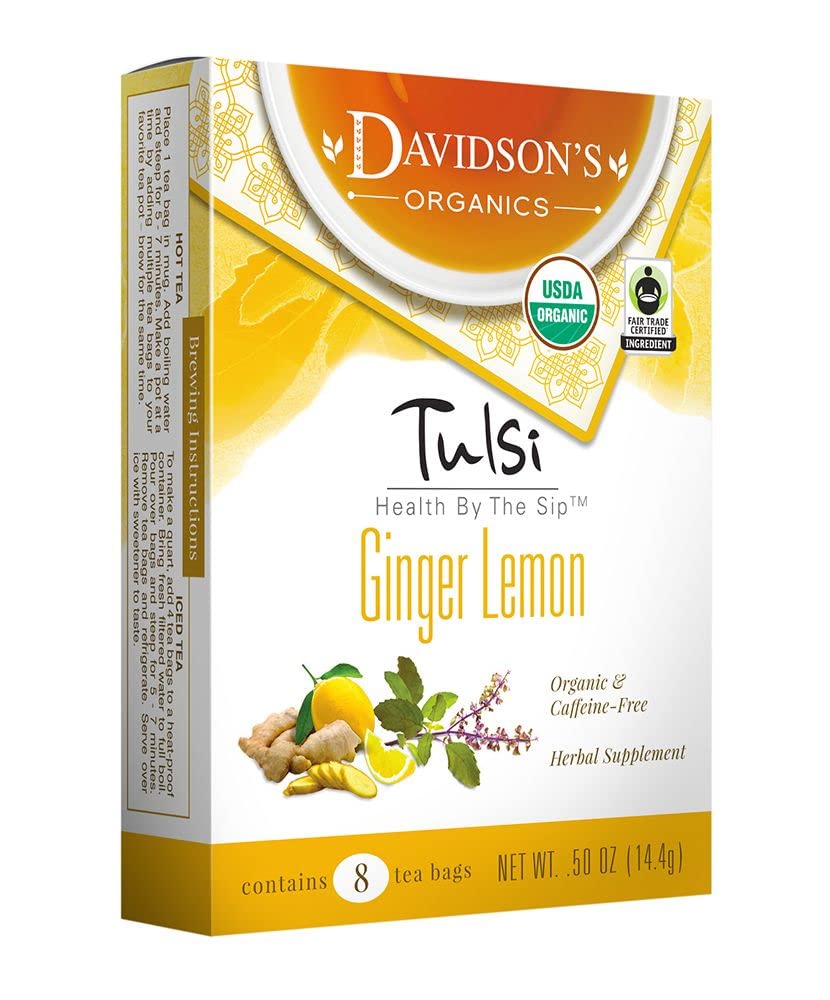 Davidson'S Organics, Tulsi Ginger Lemon, 8-Count Tea Bags, Pack Of 12